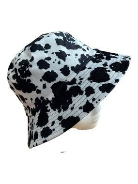 Reversible  Black & White Cow Print Bucket Hat, Size M-L